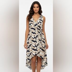 Emerald Asymmetrical Chevron Dress in Black and Cream